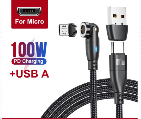 AstroCharge™ 100W Magnetic Fast Charging Cable – USB-C, Lightning & Micro-USB