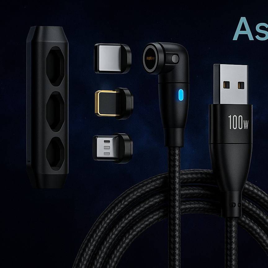AstroCharge™ 100W Magnetic Fast Charging Cable – USB-C, Lightning & Micro-USB