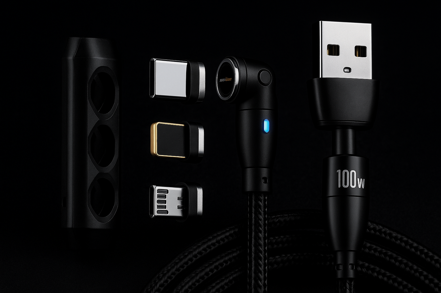 AstroCharge™ 100W Magnetic Fast Charging Cable – USB-C, Lightning & Micro-USB