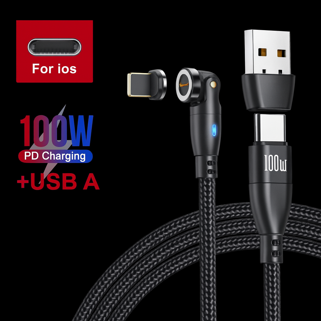 AstroCharge™ 100W Magnetic Fast Charging Cable – USB-C, Lightning & Micro-USB