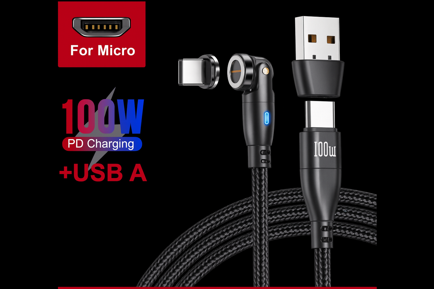 AstroCharge™ 100W Magnetic Fast Charging Cable – USB-C, Lightning & Micro-USB