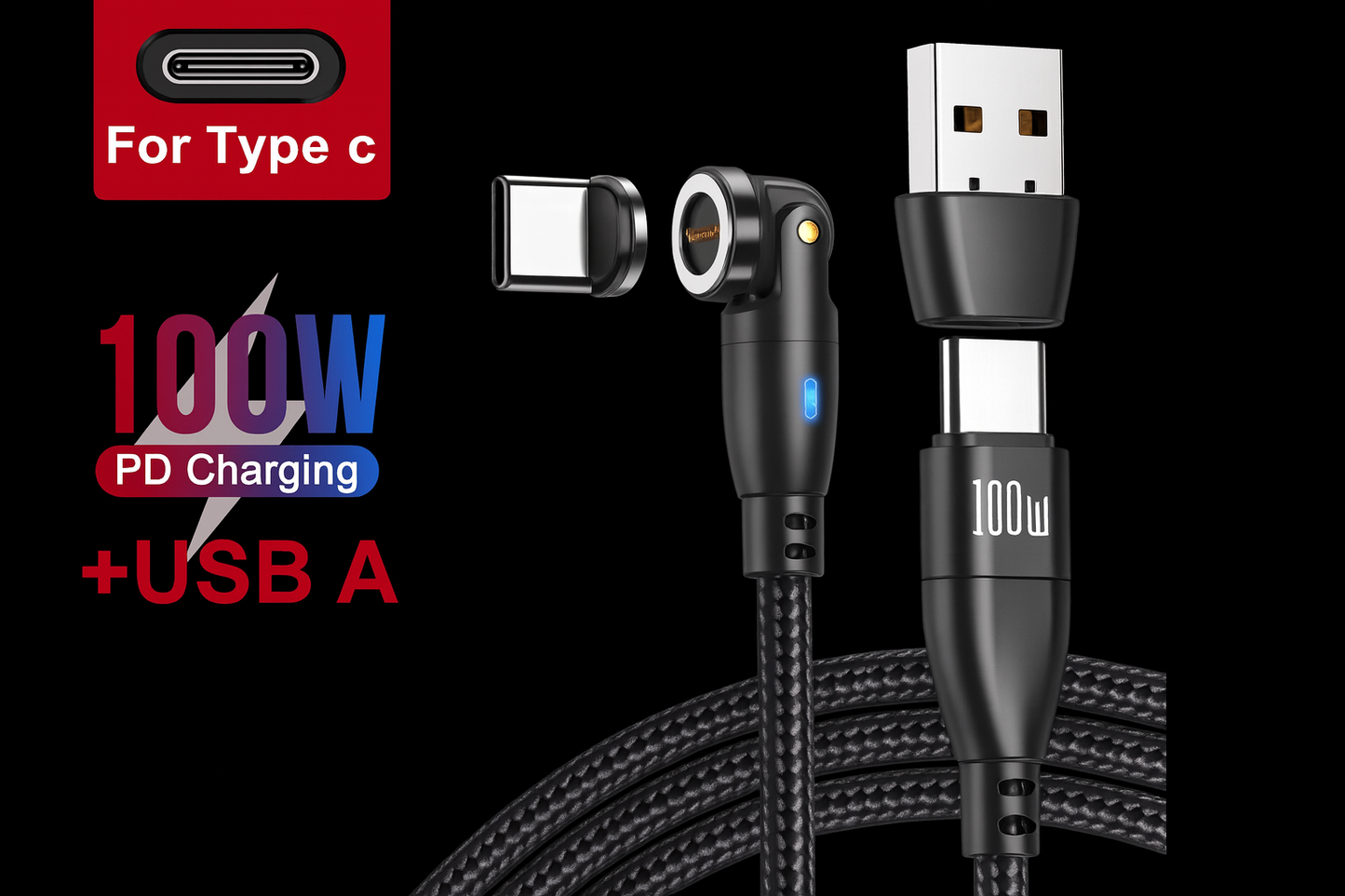 AstroCharge™ 100W Magnetic Fast Charging Cable – USB-C, Lightning & Micro-USB